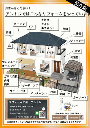 川崎市麻生区にあるリフォーム専門店・リフォーム工房アントレのキッチンのリフォームメニューです。